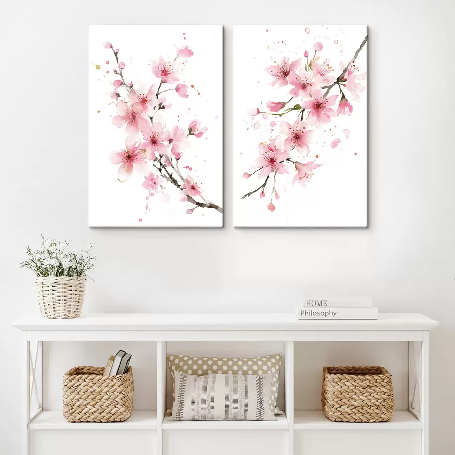 Tableau des branches d'abricotier en fleurs, dans un style aquarelle m30257