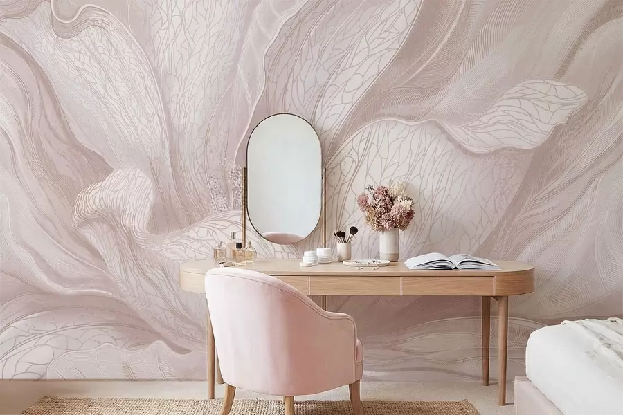 Papier peint Fleur abstraite dans des tons beige clair w05119