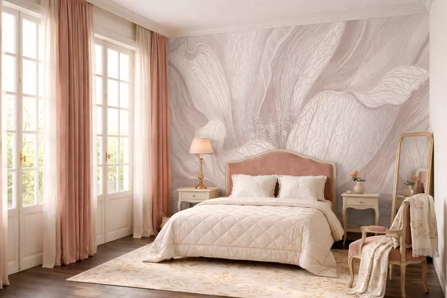 Papier peint Fleur abstraite dans des tons beige clair w05119