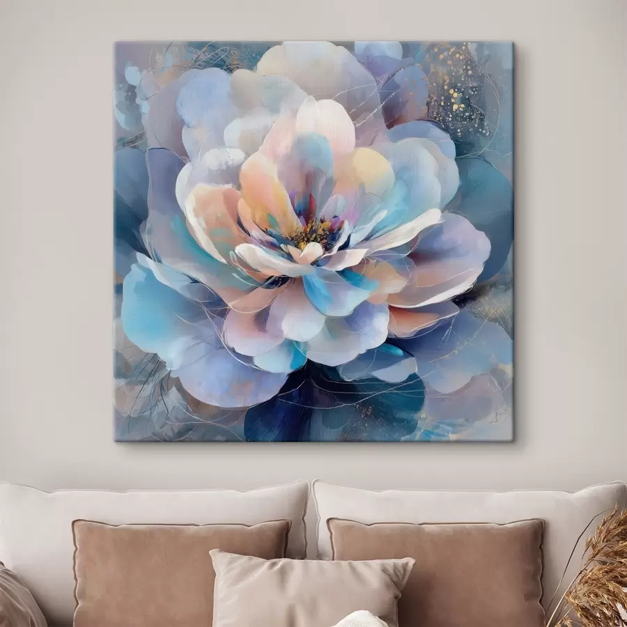 Tableau Fleur abstraite dans une palette de rose et de bleu, dans un style pictural contemporain s48185