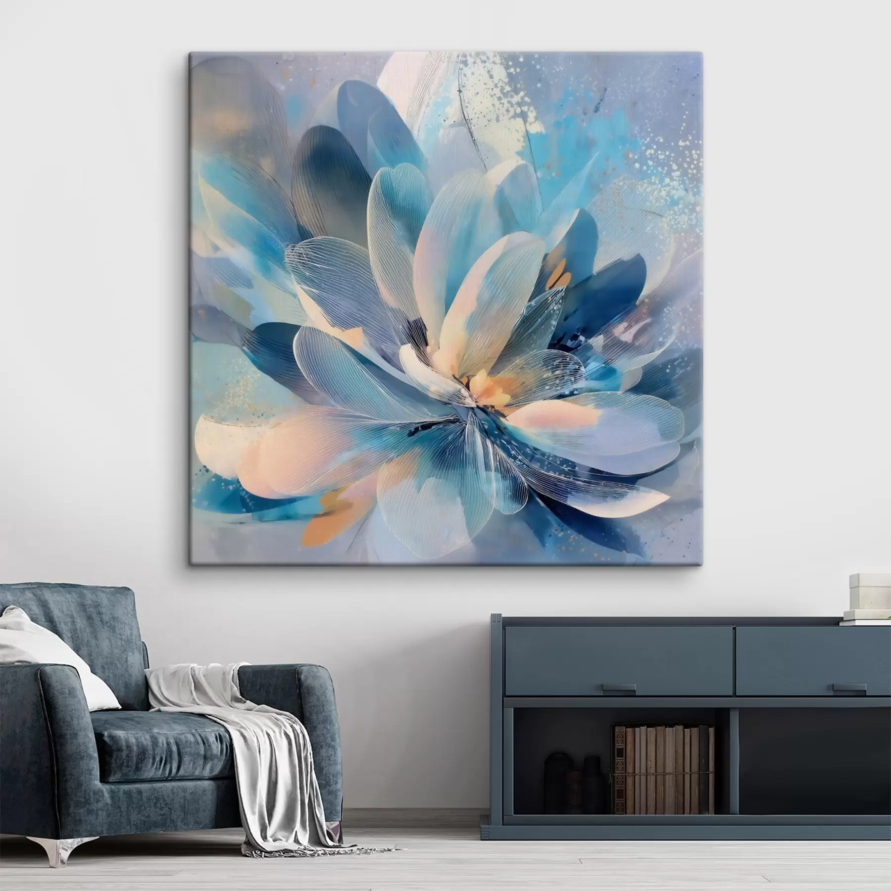Tableau Fleur abstraite dans des tons froids, dans le style d'une affiche d'art s48186
