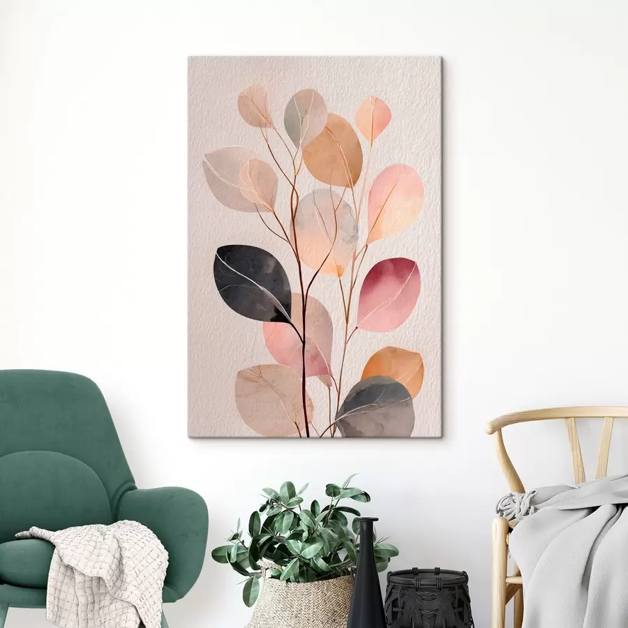 Tableau Branche stylisée dans des tons beige et corail, dans un style aquarelle s48188