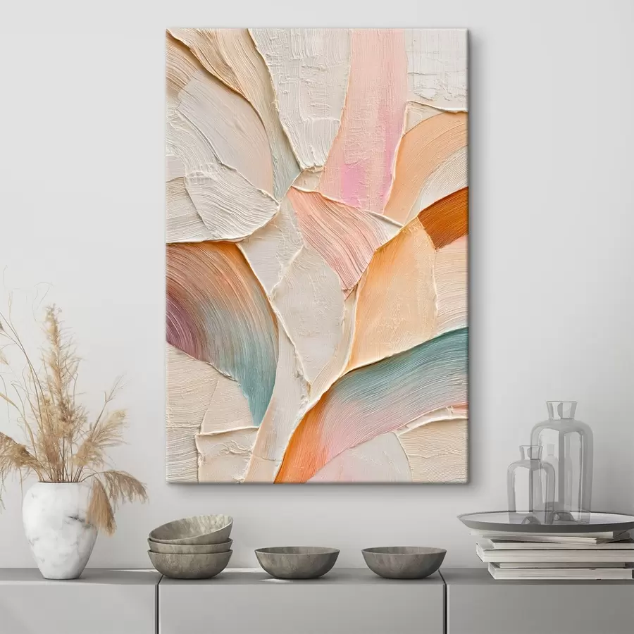 Tableau Fond abstrait avec des coups de pinceau dynamiques dans des tons pêche et bleu s48202