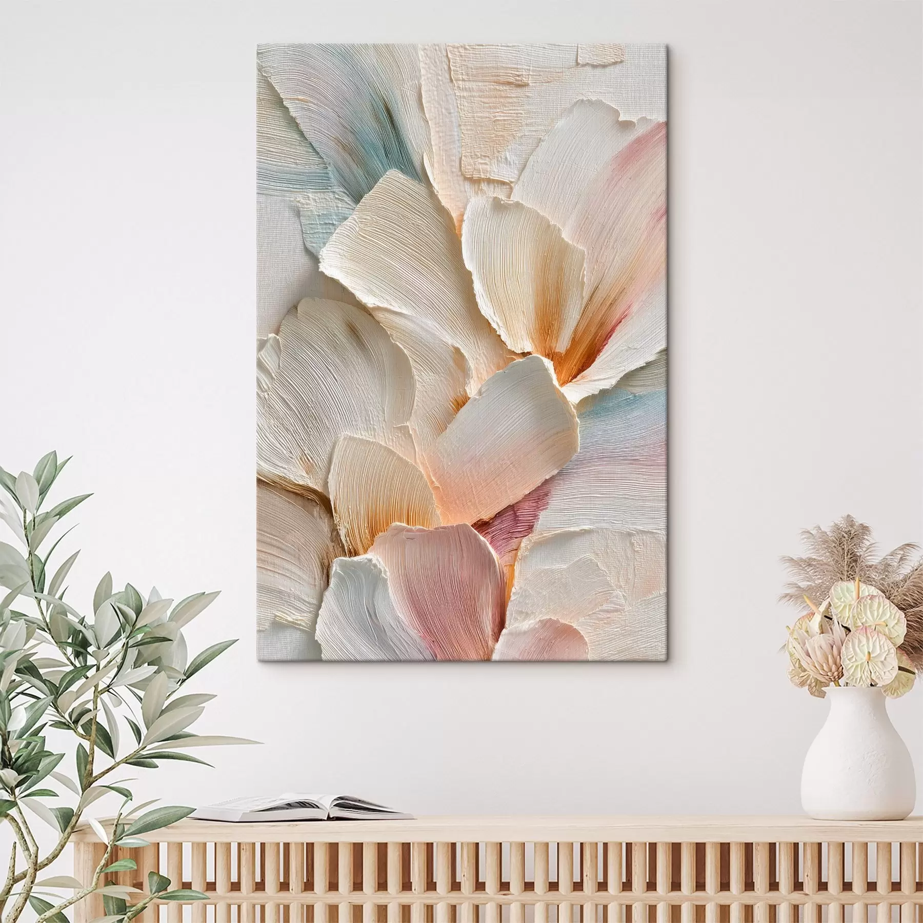 Tableau Composition florale abstraite aux tons clairs, dans un style de peinture à l'huile s48204