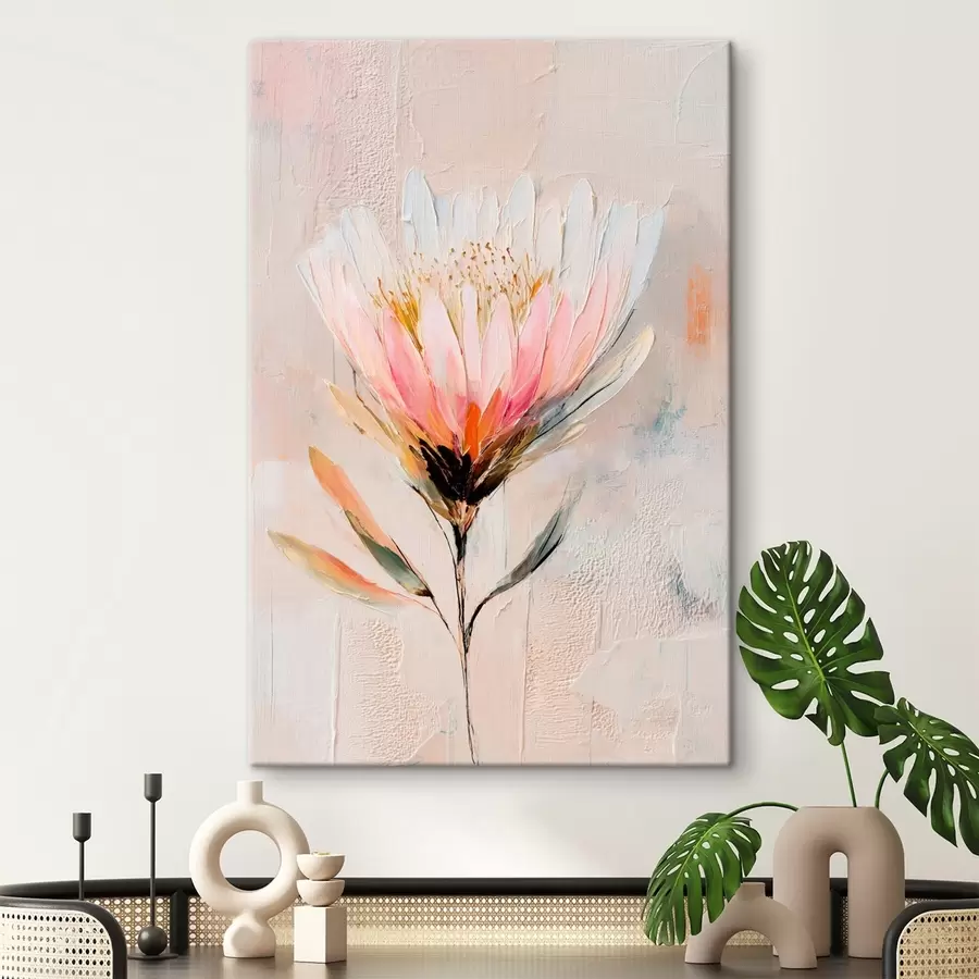 Tableau Fleur de protéa dans des tons rose pâle, dans un style peinture à l'huile s48205
