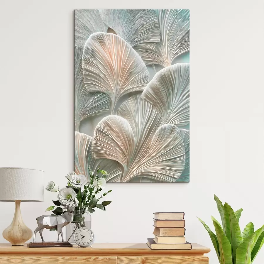 Tableau Illustration artistique représentant des feuilles en relief, dans un style contemporain de bas-relief s48210