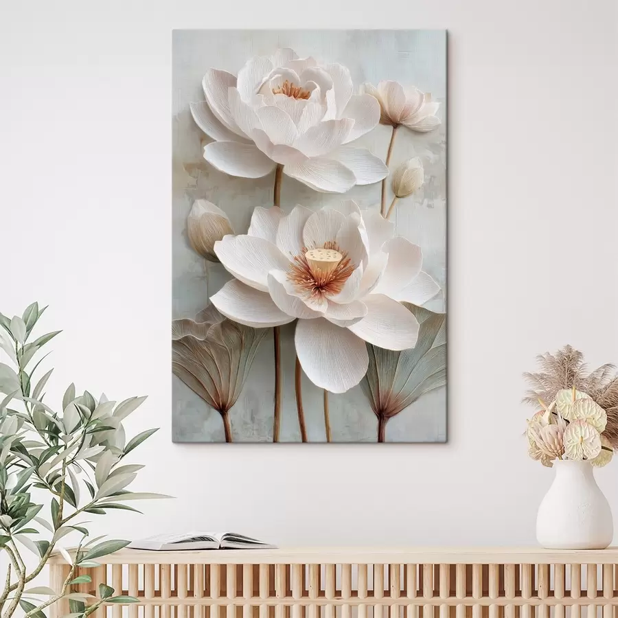 Tableau Des fleurs de lotus aux teintes pastel claires, dans un style de peinture à l'huile s48213