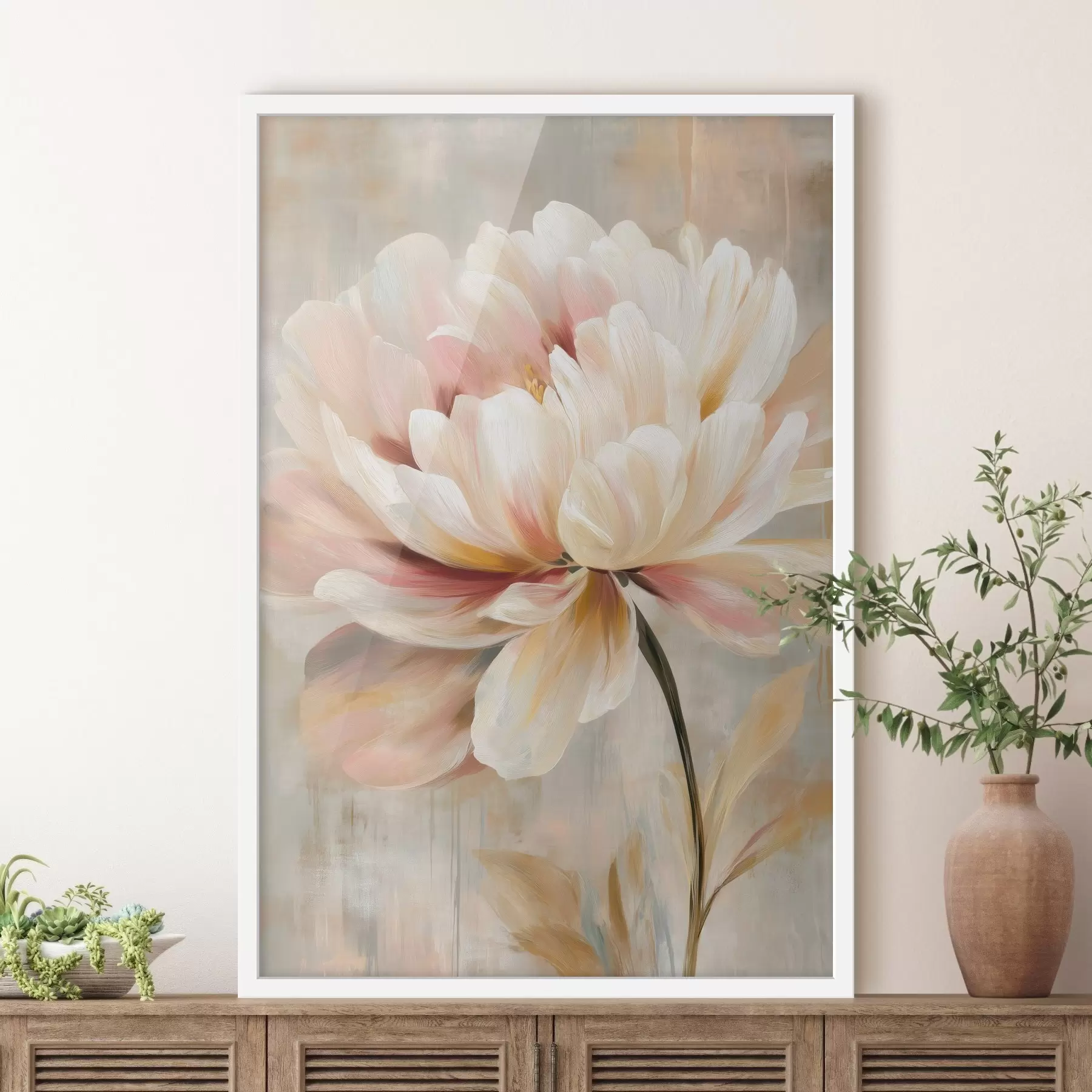 Papier peint Une pivoine délicate aux tons pastel, dans un style peinture à l'huile f48183