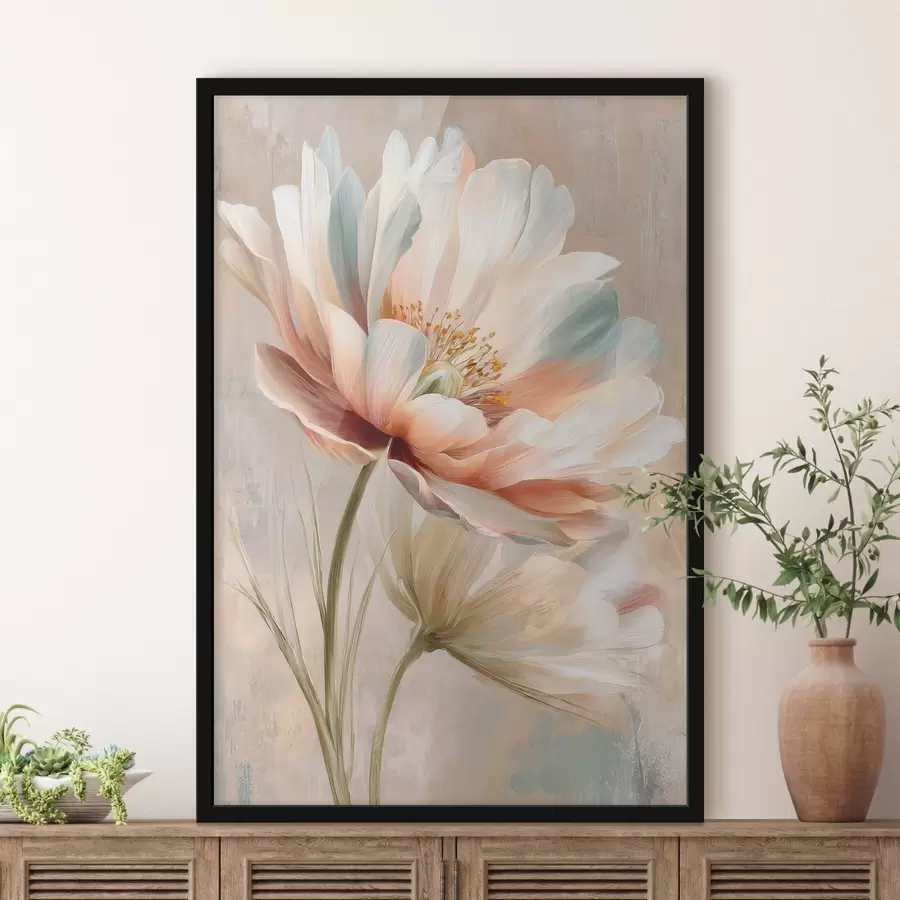 Papier peint De délicates pivoines dans une palette de beiges et de corail, dans un style de peinture à l'huile f48184