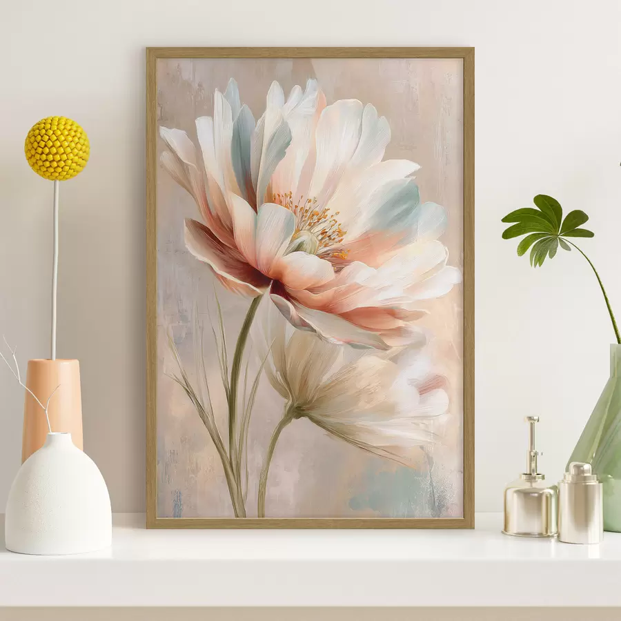 Papier peint De délicates pivoines dans une palette de beiges et de corail, dans un style de peinture à l'huile f48184