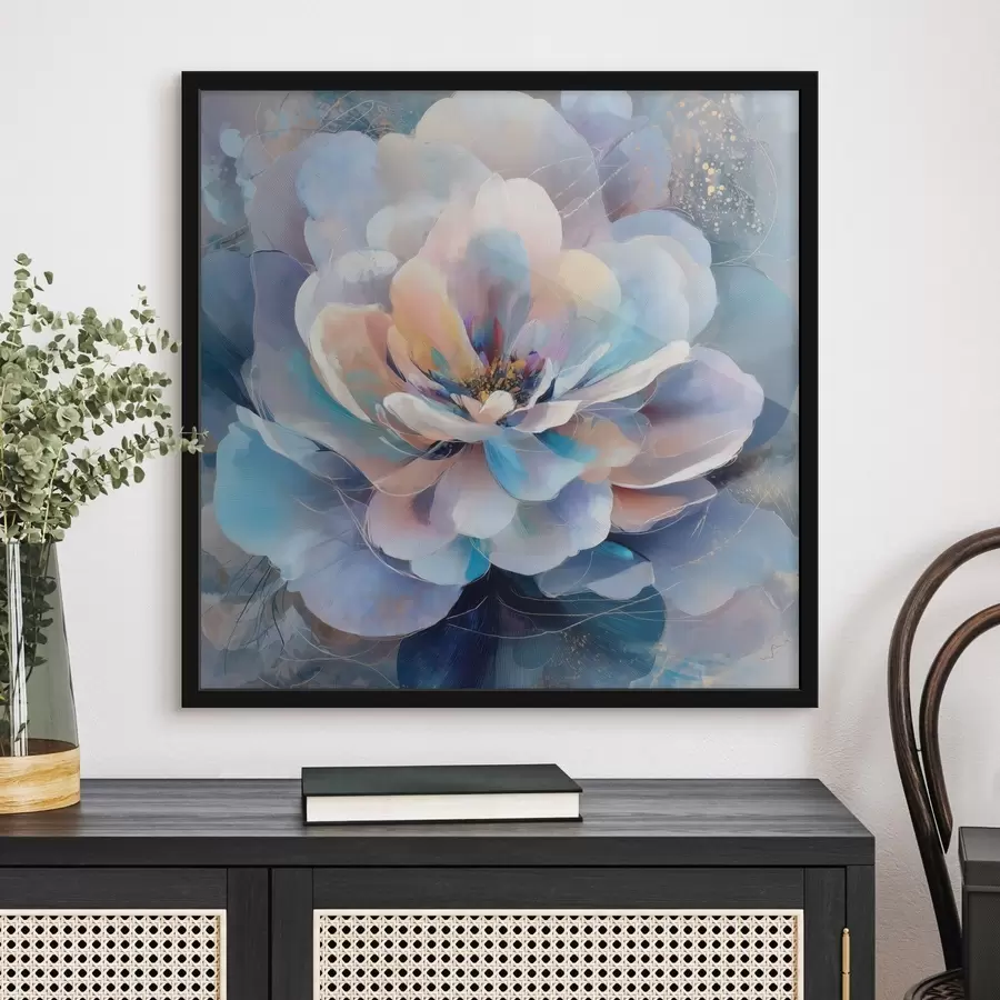Papier peint Fleur abstraite dans une palette de rose et de bleu, dans un style pictural contemporain f48185