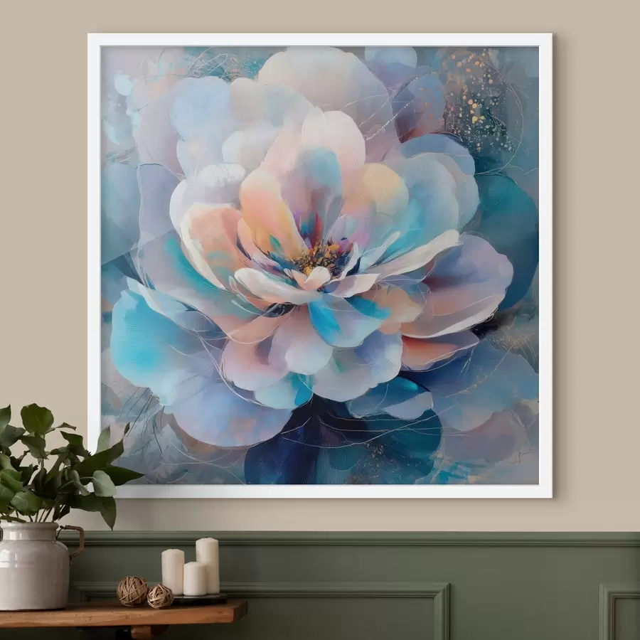 Papier peint Fleur abstraite dans une palette de rose et de bleu, dans un style pictural contemporain f48185