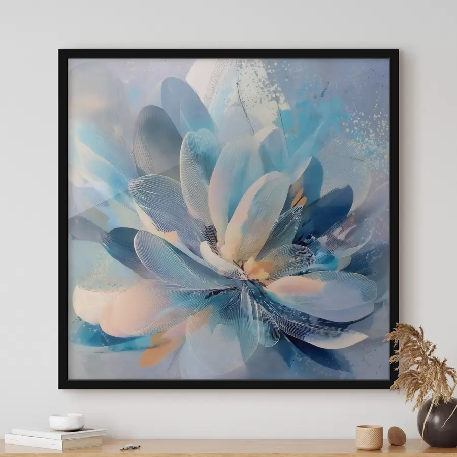 Papier peint Fleur abstraite dans des tons froids, dans le style d'une affiche d'art f48186