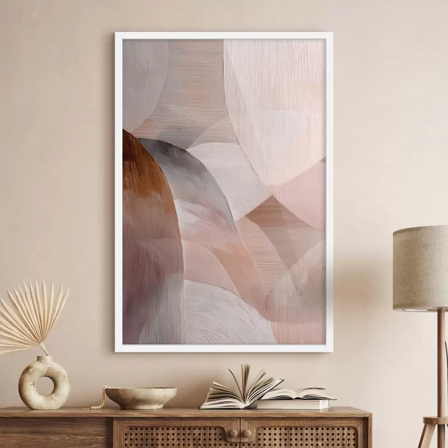 Papier peint Abstraction géométrique dans une palette de tons pêche chauds, dans le style d'une affiche d'art f48189