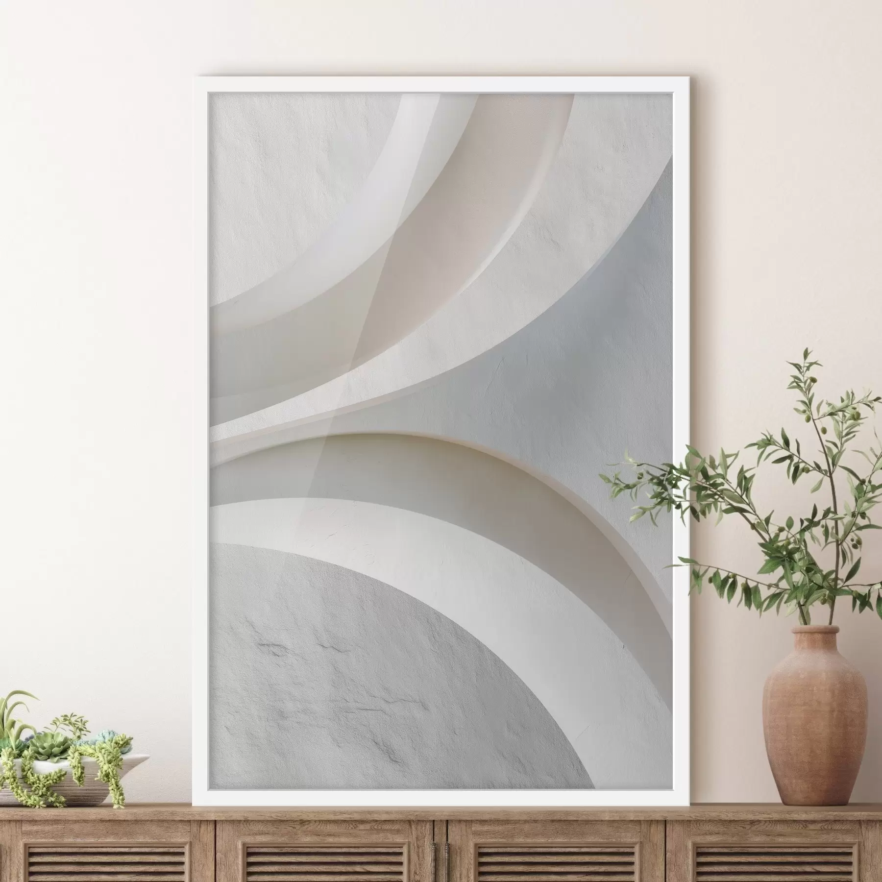 Papier peint Panneau décoratif présentant des formes architecturales en relief sur un fond clair f48191