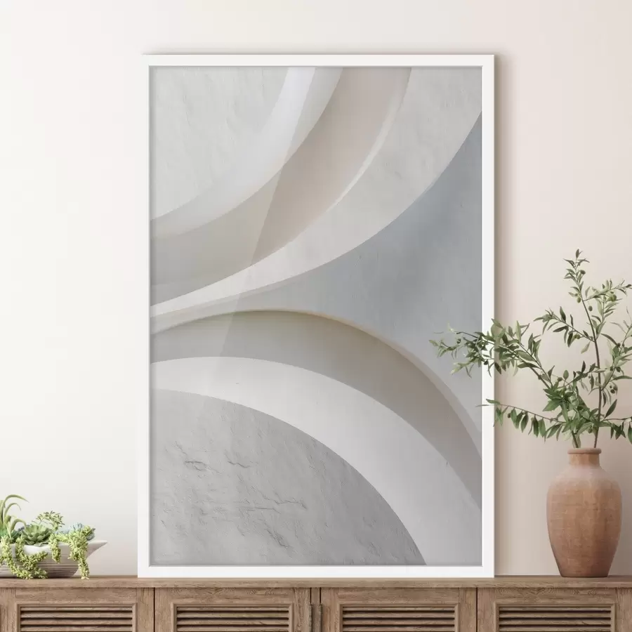 Papier peint Panneau décoratif présentant des formes architecturales en relief sur un fond clair f48191