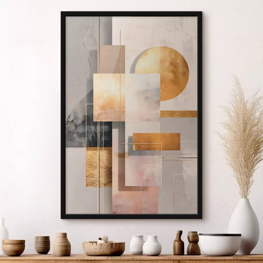 Papier peint Composition décorative composée de rectangles et d'un cercle dans une palette de tons beiges et bruns chauds f48196