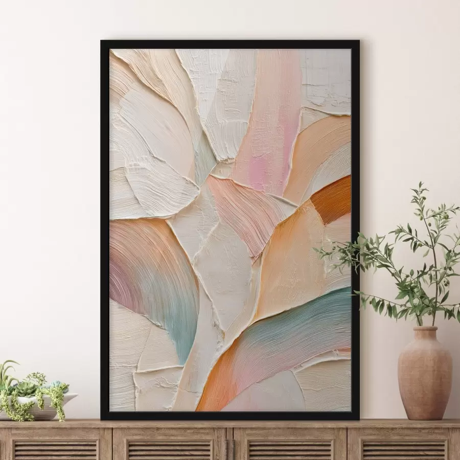 Papier peint Fond abstrait avec des coups de pinceau dynamiques dans des tons pêche et bleu f48202