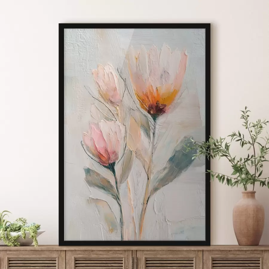 Papier peint Bouquet de protéas avec un effet de coups de pinceau épais f48206