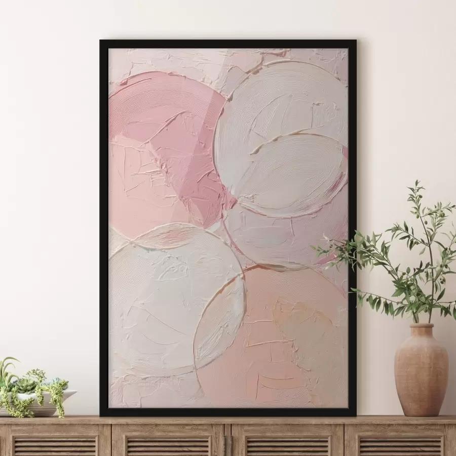 Papier peint Composition abstraite avec des cercles dans des tons rose pâle, dans un style de peinture à l'huile f48207