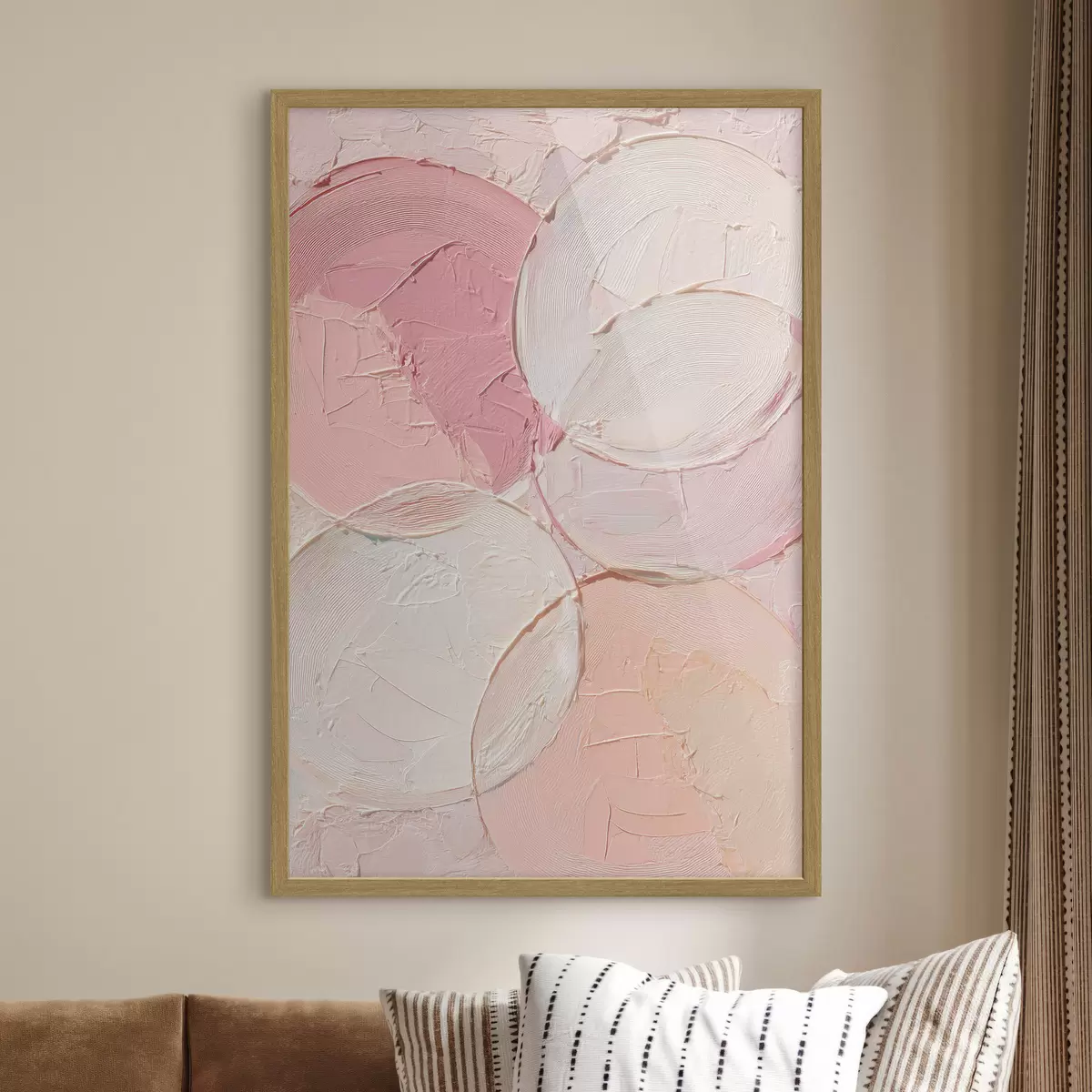 Poster Composition abstraite avec des cercles dans des tons rose pâle, dans un style de peinture à l'huile f48207