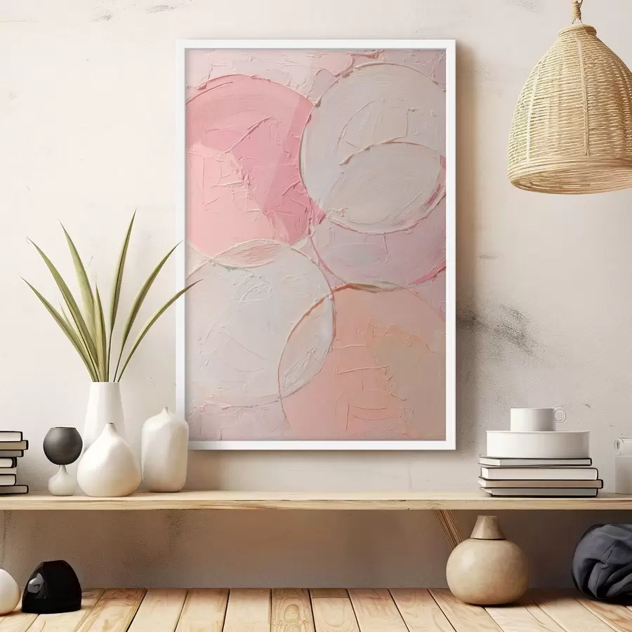 Papier peint Composition abstraite avec des cercles dans des tons rose pâle, dans un style de peinture à l'huile f48207
