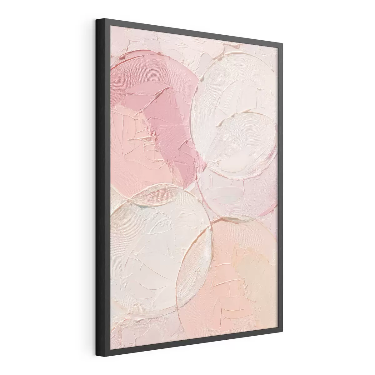 Poster Composition abstraite avec des cercles dans des tons rose pâle, dans un style de peinture à l'huile f48207