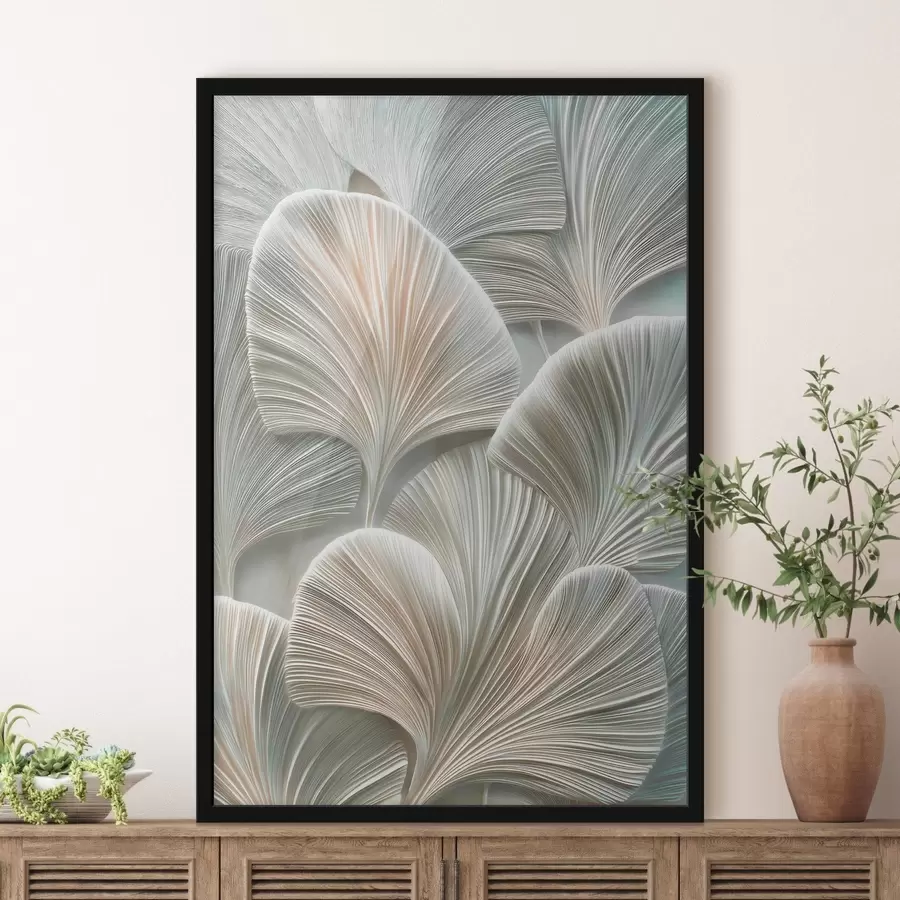 Papier peint Illustration artistique représentant des feuilles en relief, dans un style contemporain de bas-relief f48210