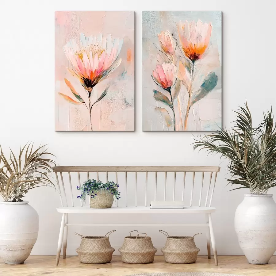 Tableau Composition florale aux tons pastel, avec des coups de pinceau volumineux, dans un style d'art contemporain m30140
