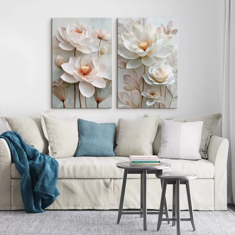 Tableau Composition florale raffinée avec des pétales texturés, dans un style d'illustration en 3D m30143