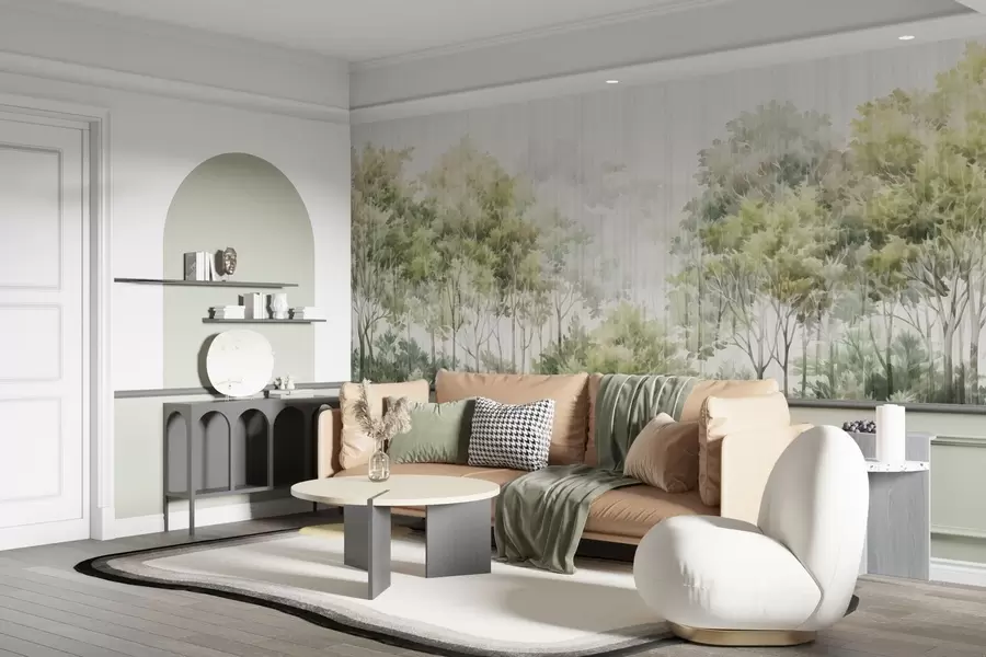 Papier peint Forêt luxuriante et lignes w05442