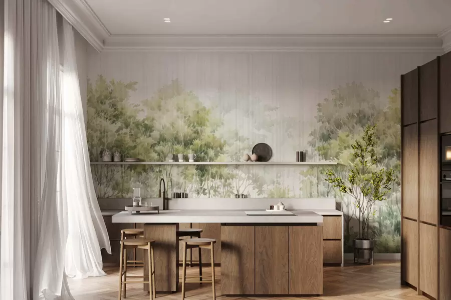 Papier peint Forêt luxuriante et lignes w05442