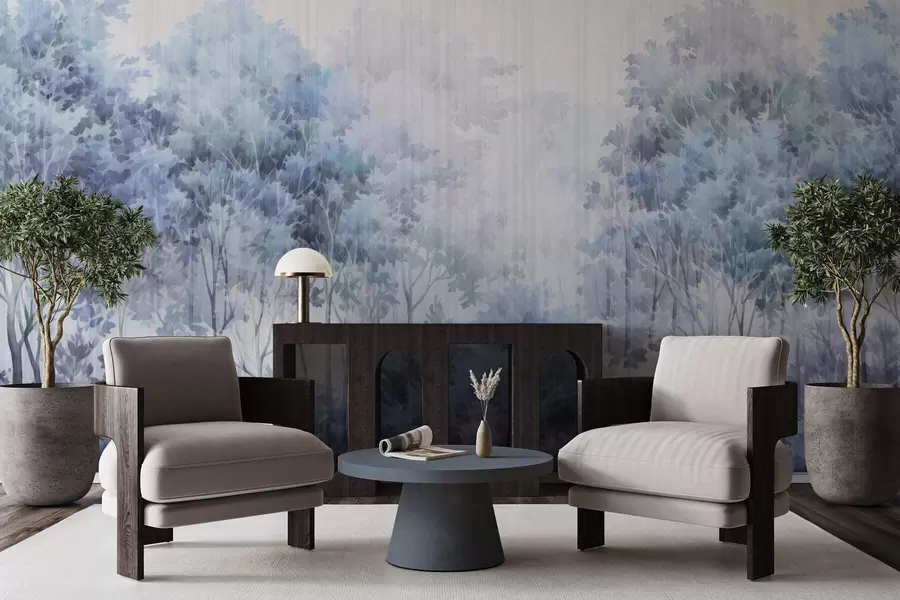 Papier peint Forêt luxuriante et lignes w05442v1