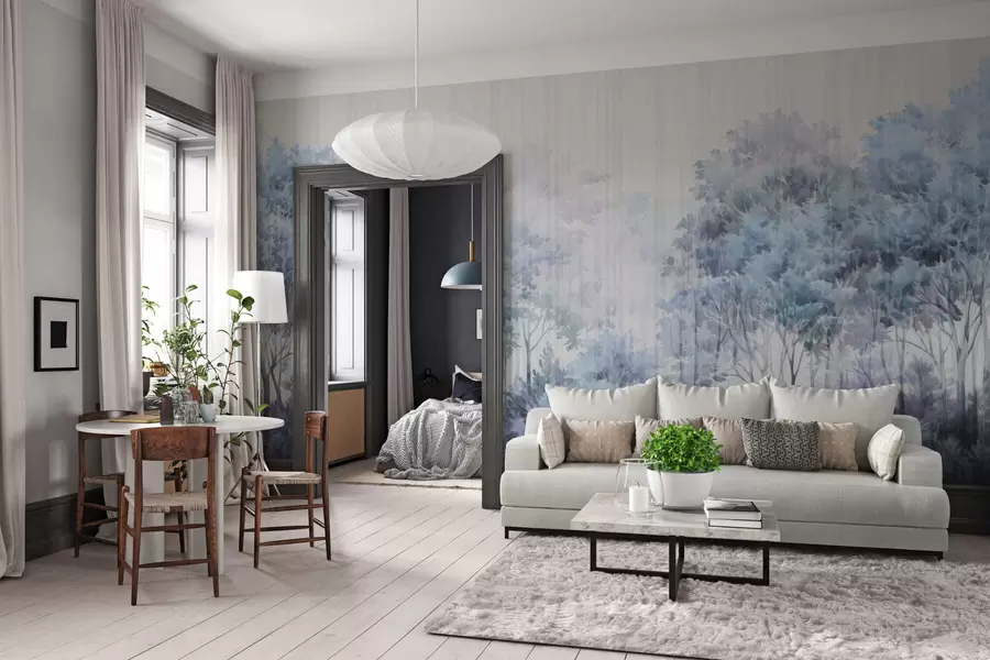 Papier peint Forêt luxuriante et lignes w05442v1