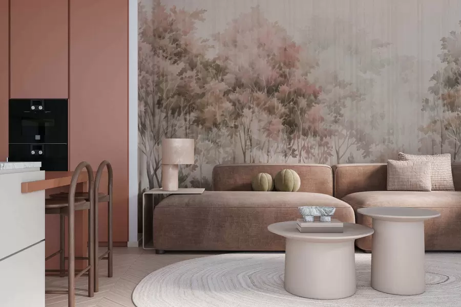 Papier peint Forêt luxuriante et lignes w05442v2