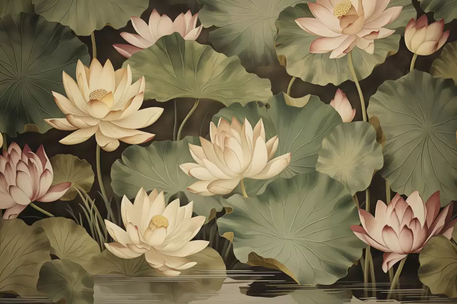 Papier peint Fleurs de lotus vintage w05445