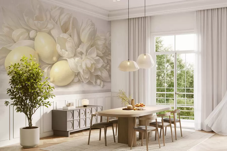 Papier peint Un bouquet floral délicat aux notes de citron w05449