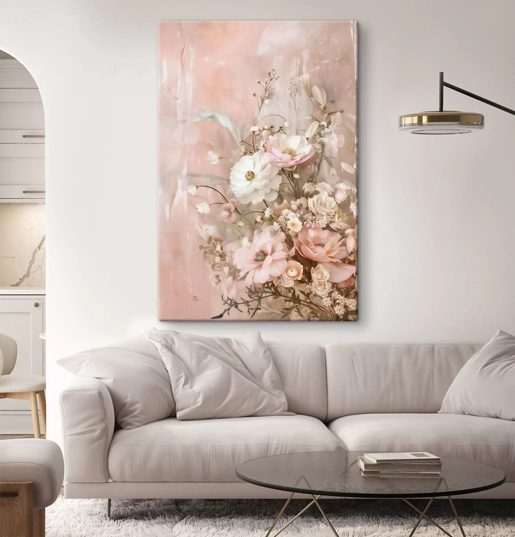 Tableau Composition florale dans les tons beiges et roses s48564