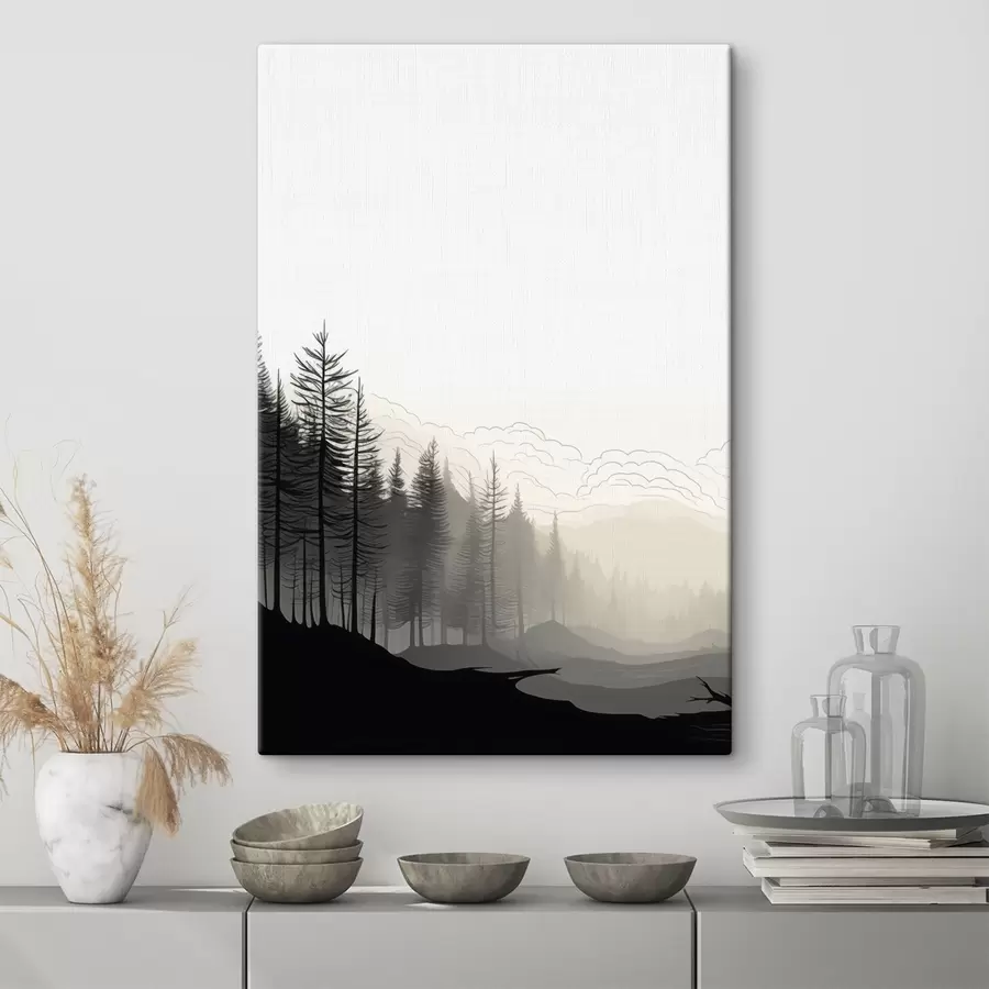 Tableau Forêt dans la brume, style minimaliste s48574