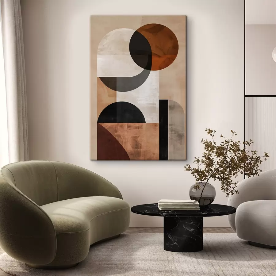 Tableau Abstraction géométrique, beige et noir s48583