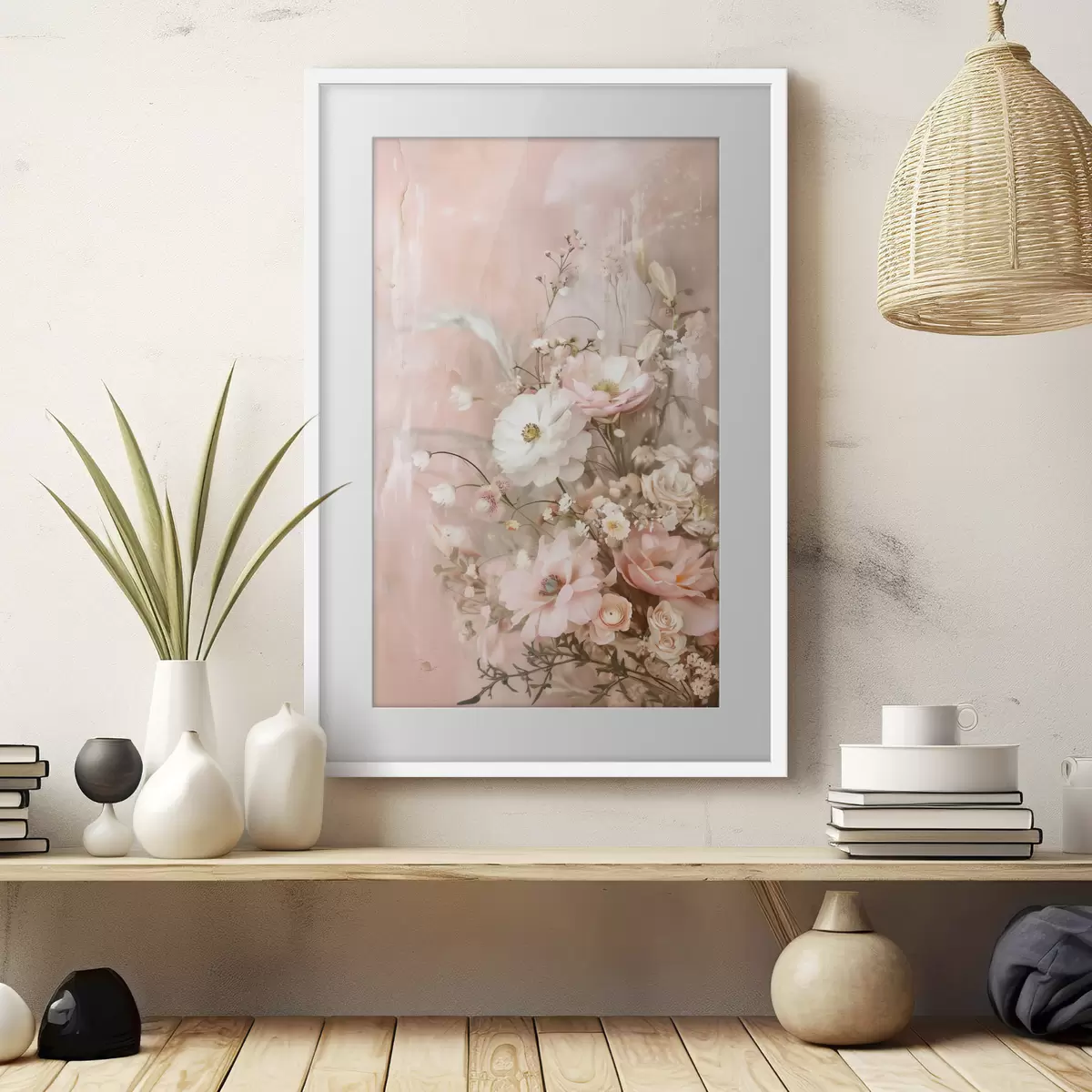 Poster Composition florale dans les tons beiges et roses f48564