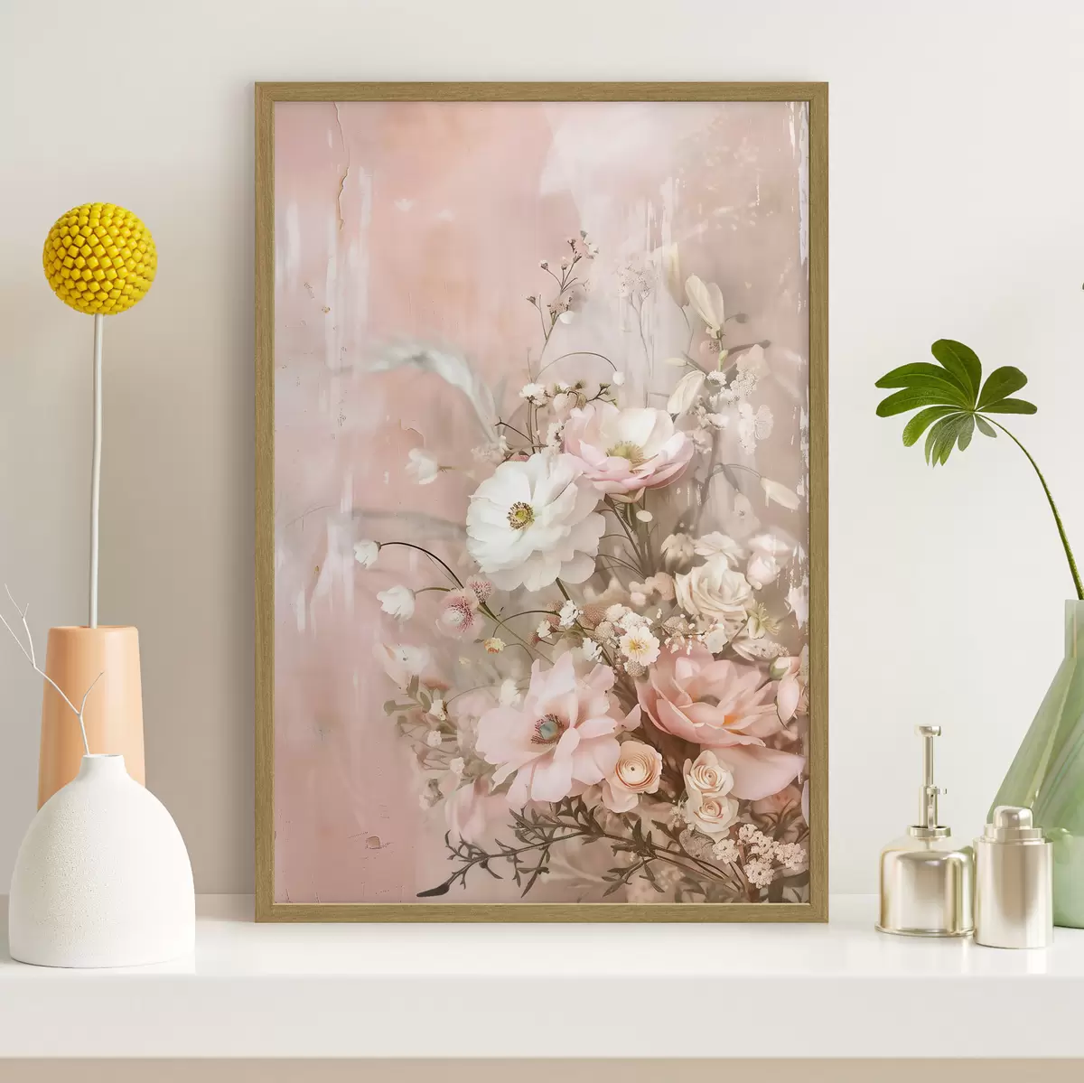 Poster Composition florale dans les tons beiges et roses f48564