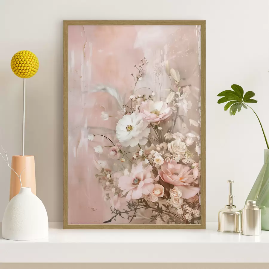 Papier peint Composition florale dans les tons beiges et roses f48564