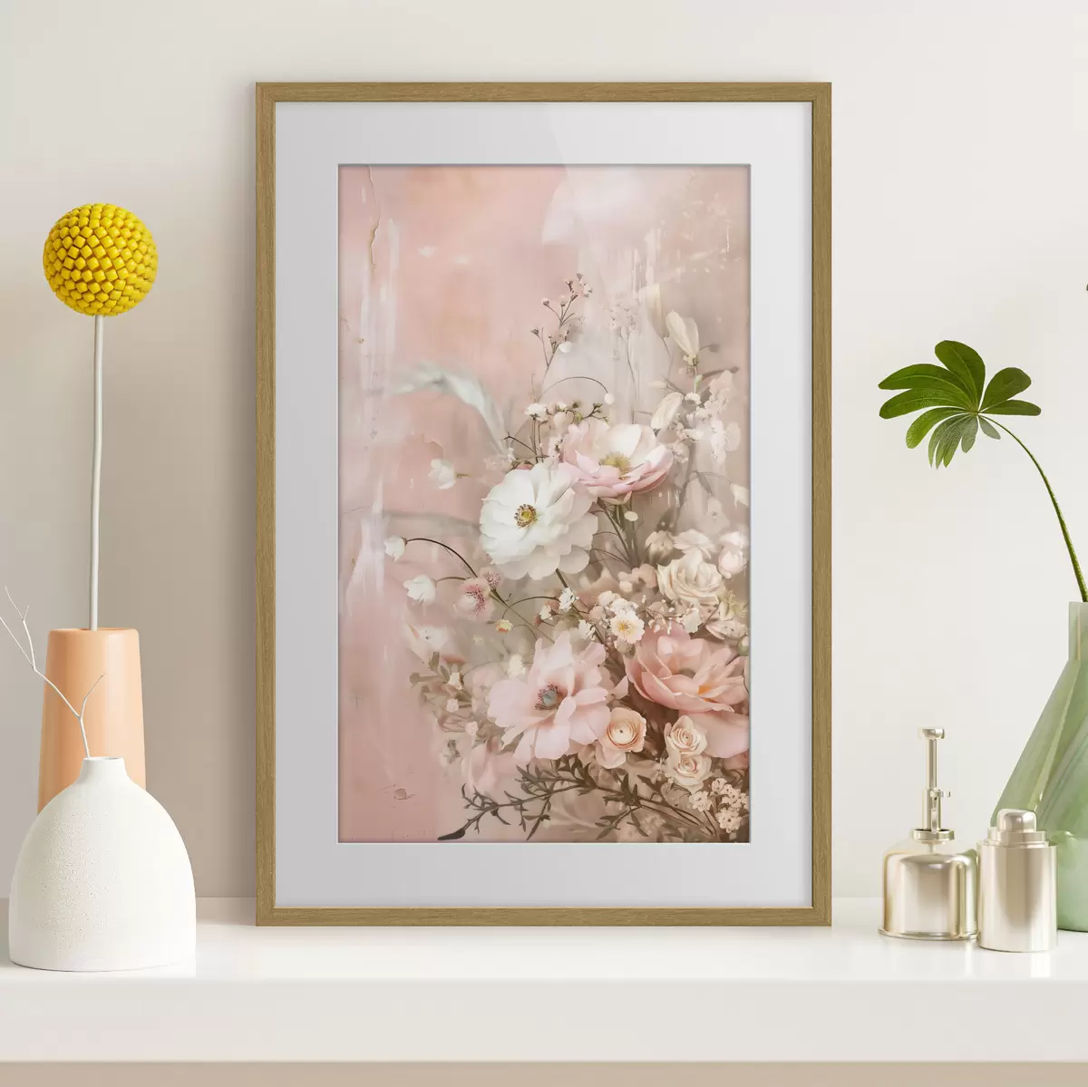Poster Composition florale dans les tons beiges et roses f48564