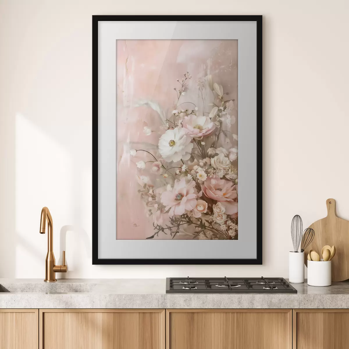 Poster Composition florale dans les tons beiges et roses f48564