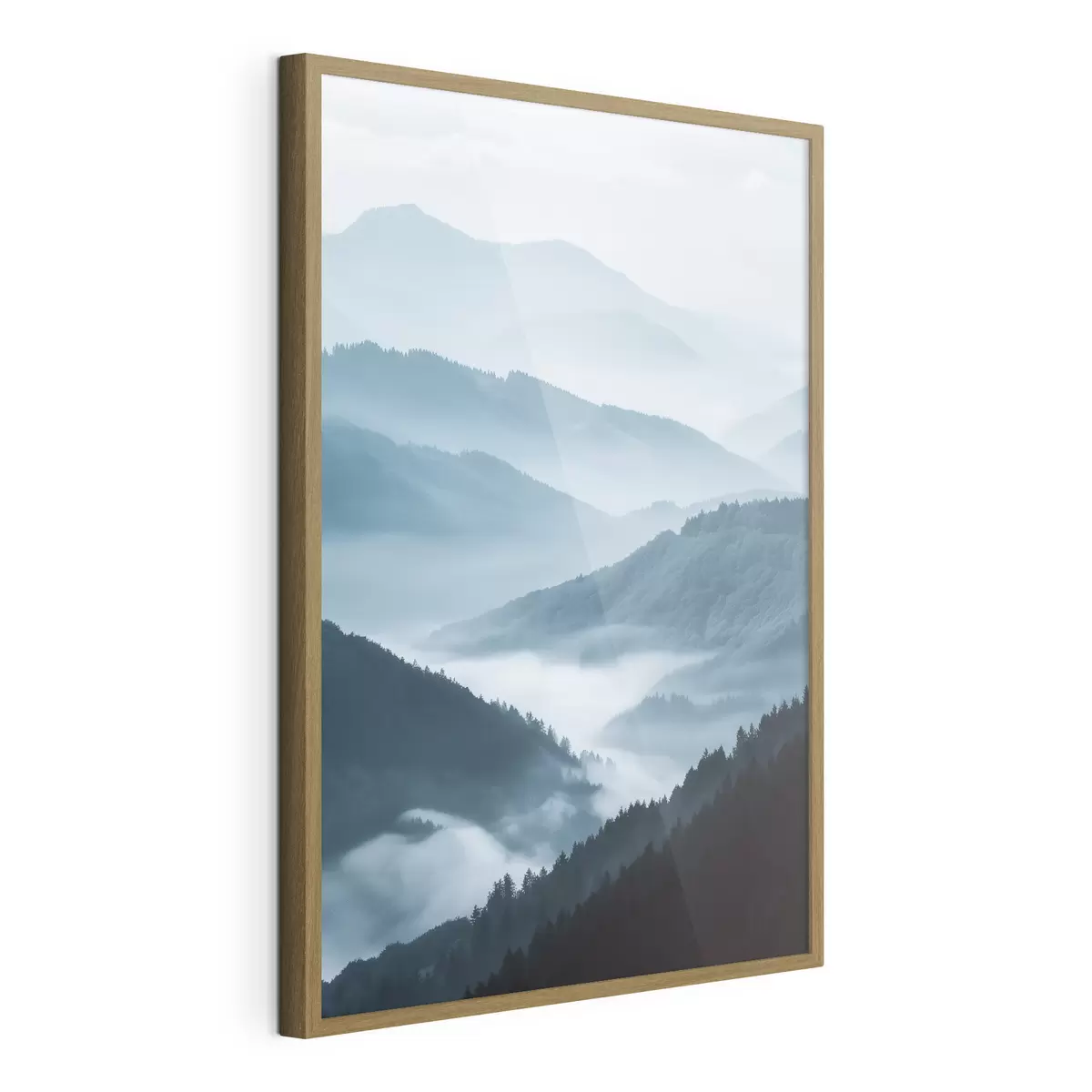 Poster Montagnes brumeuses, paysage bleu f48567