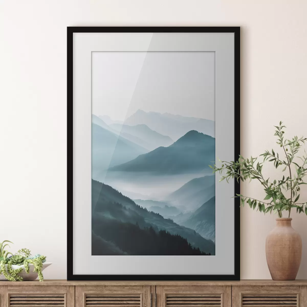 Poster Paysage de montagne dans la brume f48568