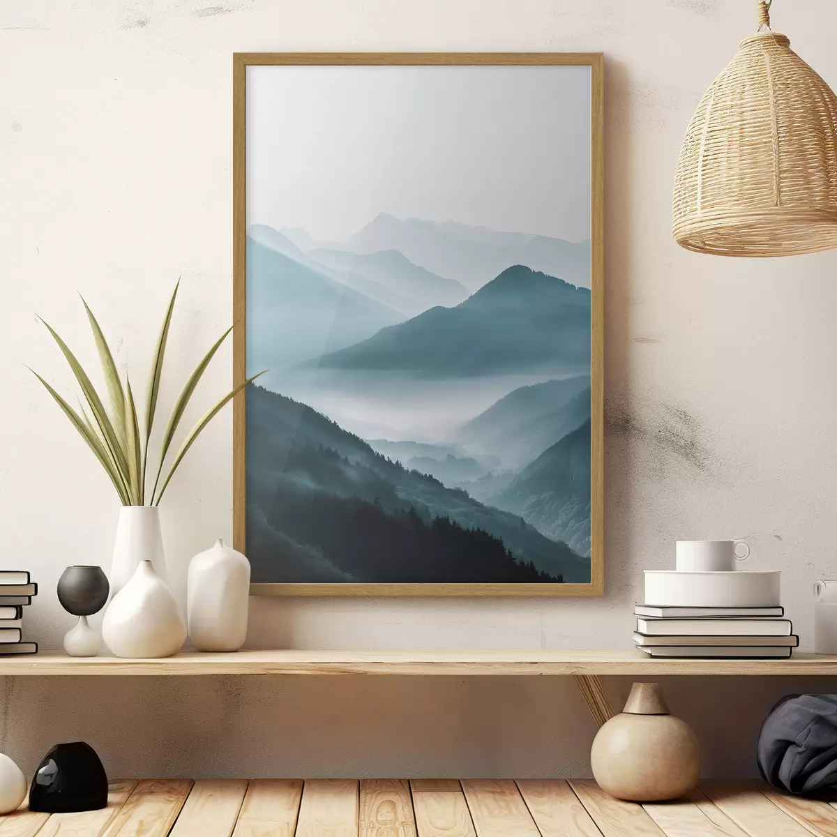 Poster Paysage de montagne dans la brume f48568