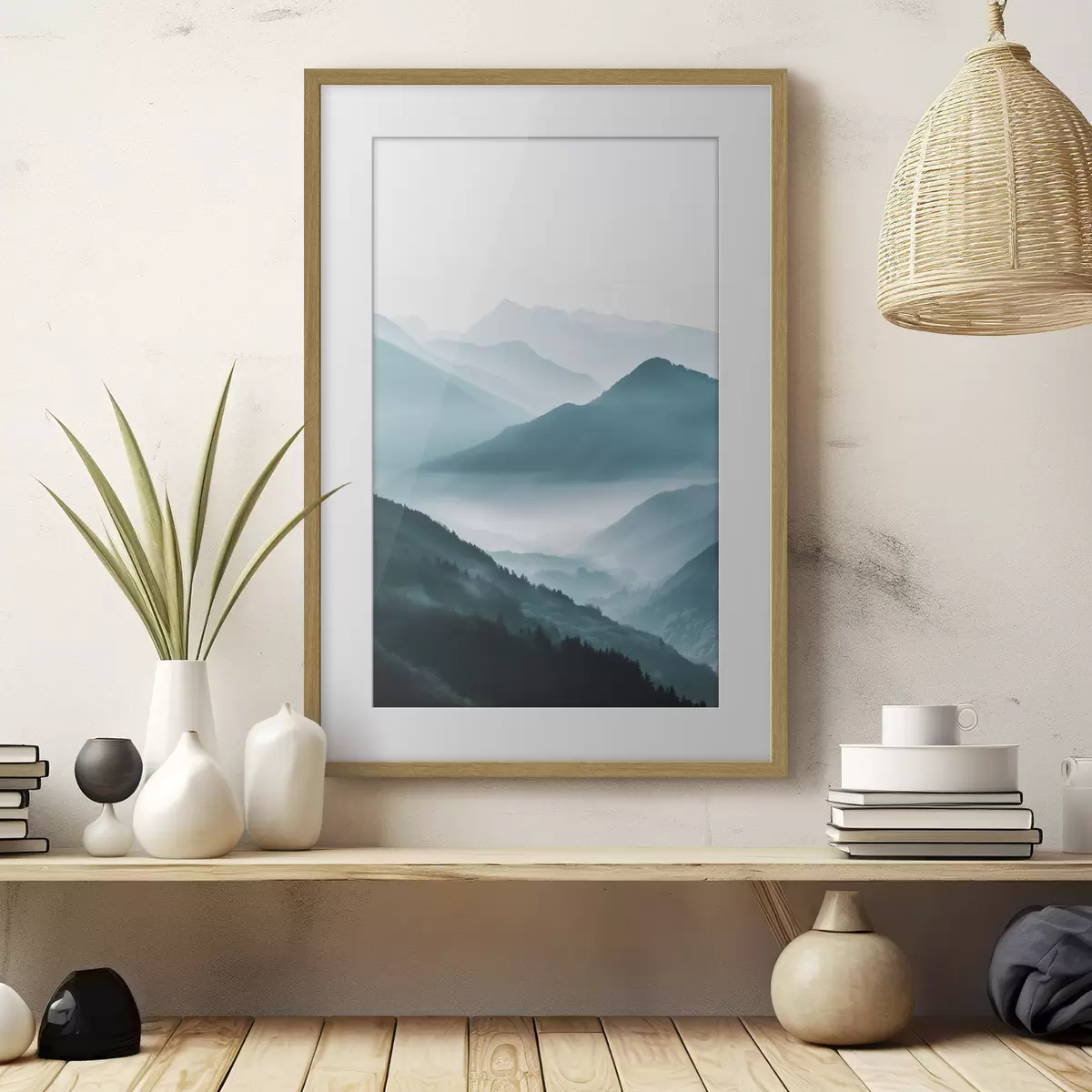 Poster Paysage de montagne dans la brume f48568