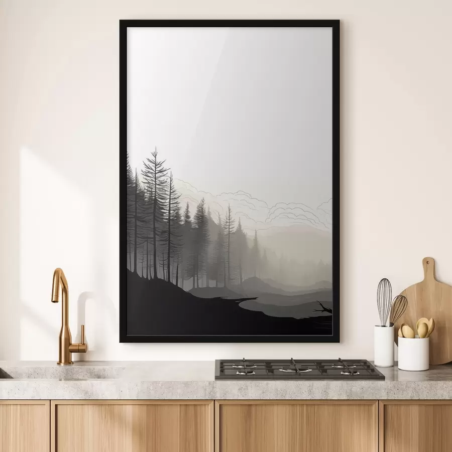 Papier peint Forêt dans la brume, style minimaliste f48574